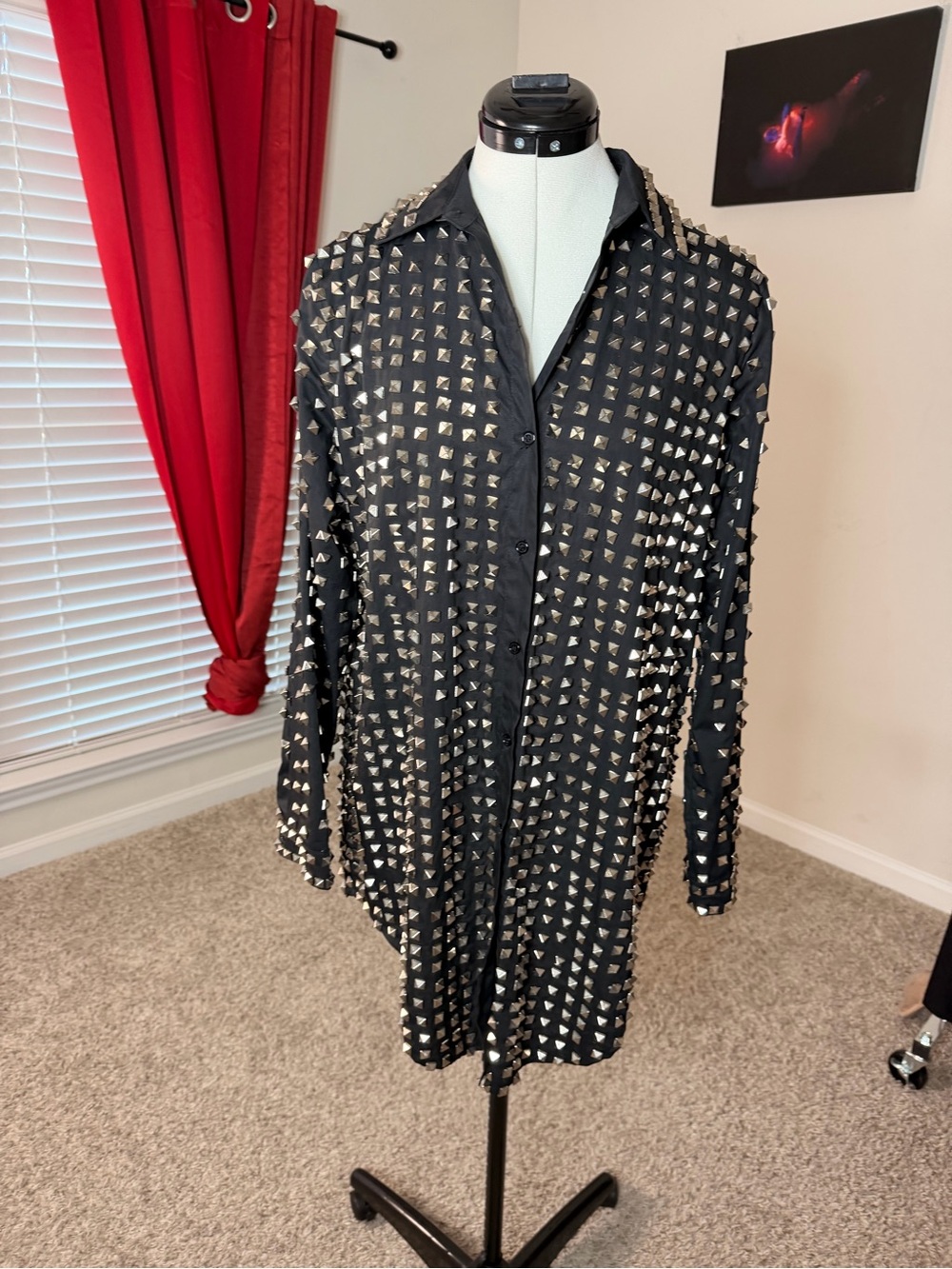 Black Studded Button up Dress